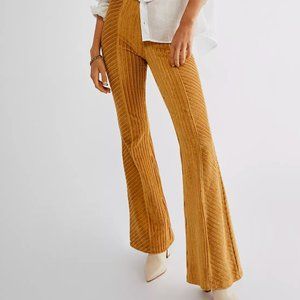 Free People Slim Pull-On Velvet Flare Pants in Taffy
